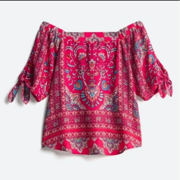 NWT Renee C. Vause Off the Shoulder Paisley print short sleeve shirt sz small - Picture 2 of 12